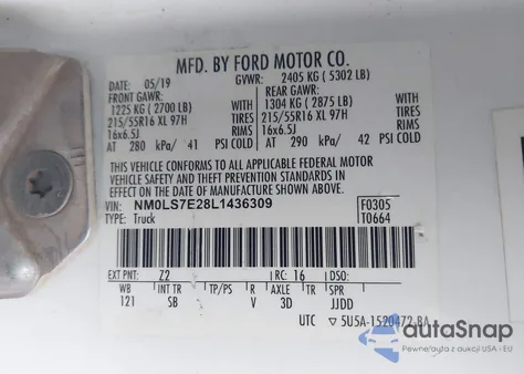 2020 Ford Transit Connect Xl from USA, damaged, VIN NM0LS7E28L1436309